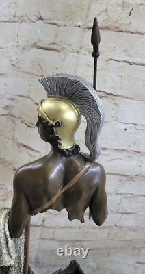 18`` Ancien Grec Bronze Art Moderne Sculpture A Mâle Guerrier Avec Spear Statue