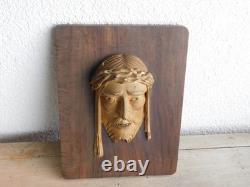 1936 ancien tableau TETE visage JESUS CHRIST PLATRE HANAK FR sculpture HANA KFR