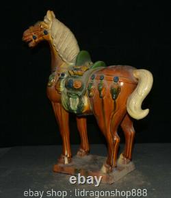 20ancien chinois Tang Sancai poterie porcelaine support cheval Statue Sculpture