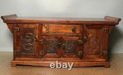 23.2 ancien Huali bois sculpture statue de fleur meubles table cabinet