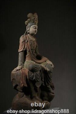 24 Chine ancienne sculpture en bois statue de Bouddha Guanyin libre