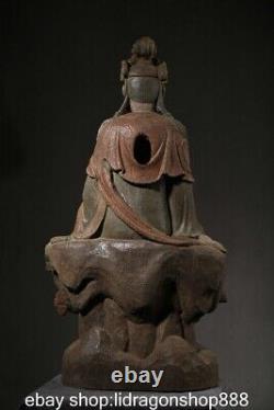 24 Chine ancienne sculpture en bois statue de Bouddha Guanyin libre