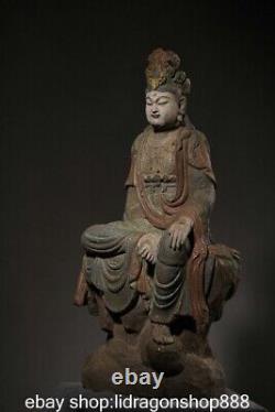 24 Chine ancienne sculpture en bois statue de Bouddha Guanyin libre