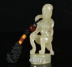 2.3'' Ancienne dynastie Hetian Jade Beauté Personnes Statue Sculpture