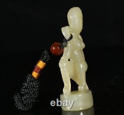 2.3'' Ancienne dynastie Hetian Jade Beauté Personnes Statue Sculpture
