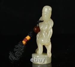 2.3'' Ancienne dynastie Hetian Jade Beauté Personnes Statue Sculpture