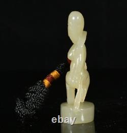 2.3'' Ancienne dynastie Hetian Jade Beauté Personnes Statue Sculpture