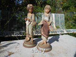 2 Anciennes statue scuplture terre cuite terracotta femme Goldscheider 3 points