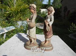 2 Anciennes statue scuplture terre cuite terracotta femme Goldscheider 3 points