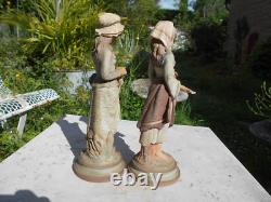 2 Anciennes statue scuplture terre cuite terracotta femme Goldscheider 3 points