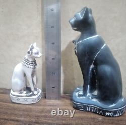 2 x ANCIENNE STATUE ÉGYPTIENNE ANCIENNE PHARAON déesse bastet chat Isis