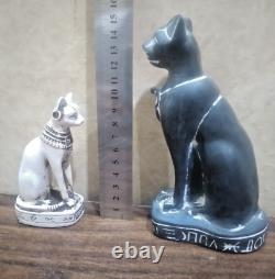 2 x ANCIENNE STATUE ÉGYPTIENNE ANCIENNE PHARAON déesse bastet chat Isis