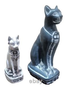 2 x ANCIENNE STATUE ÉGYPTIENNE ANCIENNE PHARAON déesse bastet chat Isis