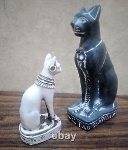 2 x ANCIENNE STATUE ÉGYPTIENNE ANCIENNE PHARAON déesse bastet chat Isis