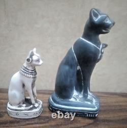 2 x ANCIENNE STATUE ÉGYPTIENNE ANCIENNE PHARAON déesse bastet chat Isis