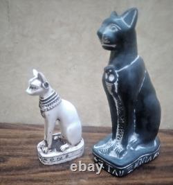 2 x ANCIENNE STATUE ÉGYPTIENNE ANCIENNE PHARAON déesse bastet chat Isis