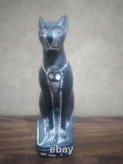 2 x ANCIENNE STATUE ÉGYPTIENNE ANCIENNE PHARAON déesse bastet chat Isis