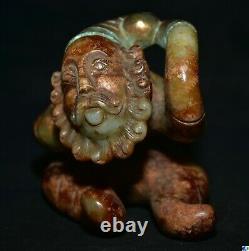 4.4 ancienne sculpture chinoise de statue de figure humaine Hetian Jade Gilt Hu
