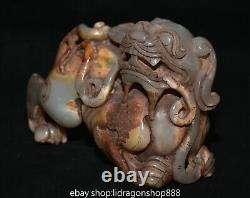 5.4 Ancienne Dynastie Chinoise Naturelle Hetian Jade Carve Lion Beast Statue