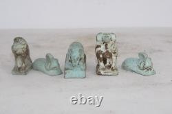 5 RARES STATUES ANCIENNES ÉGYPTIENNES ANCIENNES Horus, hippopotame, babouin