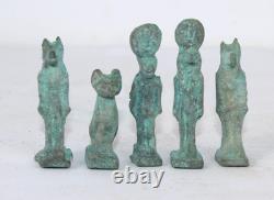 5 statues UNIQUE PHARAONIQUE FAIT MAIN ANCIENNE EGYPTIENNE en bronze (BS)