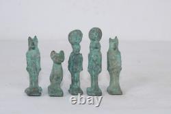 5 statues UNIQUE PHARAONIQUE FAIT MAIN ANCIENNE EGYPTIENNE en bronze (BS)