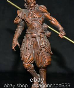 6.4 Ancien Chine Buis Sculpture À La Main Feng Shui Sun WuKong Singe Roi Statue