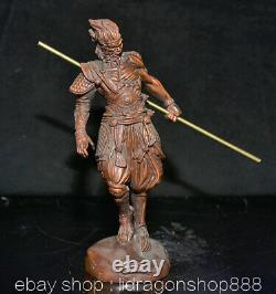 6.4 Ancien Chine Buis Sculpture À La Main Feng Shui Sun WuKong Singe Roi Statue