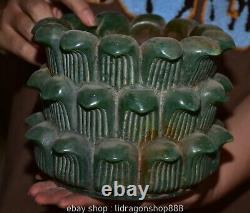 6.4 Ancien Chinois Vert Jade Sculpté Fengshui Fleur De Lotus Pot Navire Pot