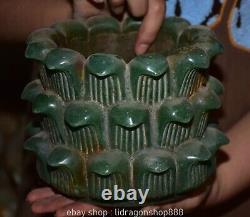 6.4 Ancien Chinois Vert Jade Sculpté Fengshui Fleur De Lotus Pot Navire Pot