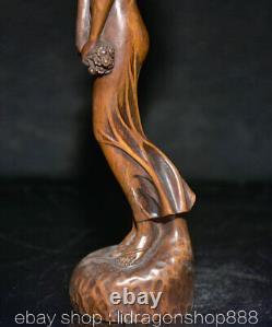 6.8 Ancien Chine Buis Sculpture à La Main Feng Shui Sexy Beauté Statue
