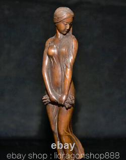 6.8 Ancien Chine Buis Sculpture à La Main Feng Shui Sexy Beauté Statue