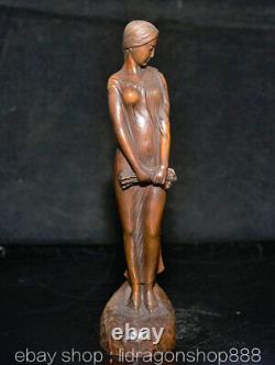 6.8 Ancien Chine Buis Sculpture à La Main Feng Shui Sexy Beauté Statue