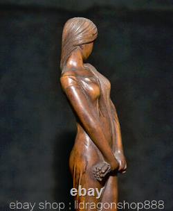 6.8 Ancien Chine Buis Sculpture à La Main Feng Shui Sexy Beauté Statue