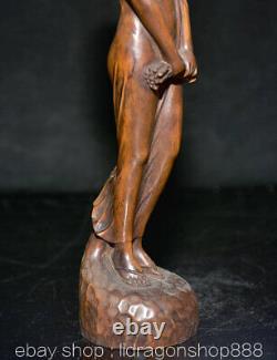 6.8 Ancien Chine Buis Sculpture à La Main Feng Shui Sexy Beauté Statue