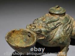 6.8 Chine ancienne dynastie de bronze animal crapaud lanterne statue sculpture