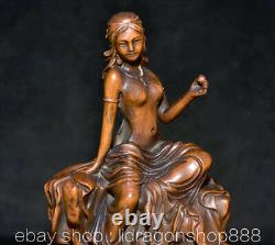 6 Ancien Chine Buis Sculpture À La Main Feng Shui Siège Belle Femme Pipa Statue