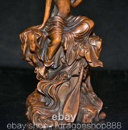 6 Ancien Chine Buis Sculpture À La Main Feng Shui Siège Belle Femme Pipa Statue