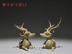 6 Chine ancienne dynastie de bronze animaux Prunier cerf statue sculpture paire