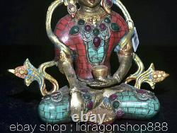 7,6Ancien Tibet Cuivre Turquoise Gemmes Amitayus longévité Déesse Jar Sculpture