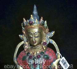 7,6Ancien Tibet Cuivre Turquoise Gemmes Amitayus longévité Déesse Jar Sculpture