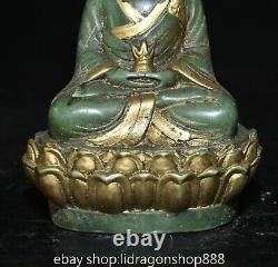 7.6Ancienne Chine Vert Jade Doré Sculpté Feng Shui Terre Roi Bodhisattva Statue
