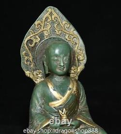 7.6Ancienne Chine Vert Jade Doré Sculpté Feng Shui Terre Roi Bodhisattva Statue