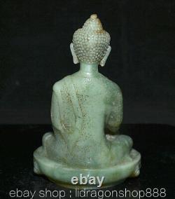 7.6 Ancien Chine Vert Jade Sculpture Dynastie Seat Shakyamuni Bouddha Statue