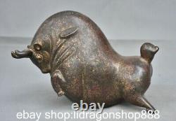 7.6 rare chinois ancien bronze zodiaque abstrait taureau statue