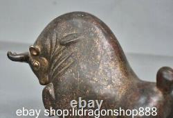 7.6 rare chinois ancien bronze zodiaque abstrait taureau statue