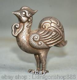 7 cm Chine ancienne argent Feng Shui zodiaque année coq coq Statue Sculpture