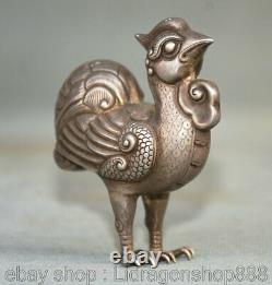 7 cm Chine ancienne argent Feng Shui zodiaque année coq coq Statue Sculpture