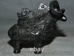 7 jade noir Chine ancienne sculpture sculpture moutons bête Phoenix Zun Statue