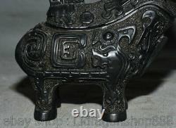 7 jade noir Chine ancienne sculpture sculpture moutons bête Phoenix Zun Statue